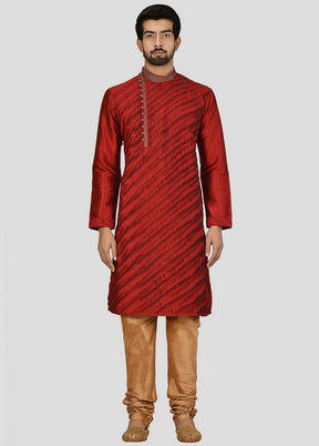 2 Pc Red Dupion Silk Kurta And Pajama Set VDIP280262 - Indian Silk House Agencies