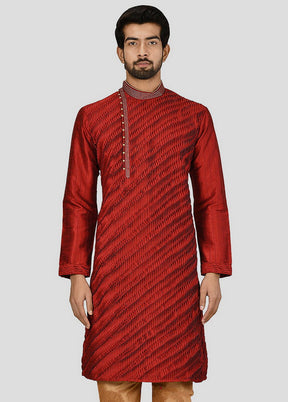 2 Pc Red Dupion Silk Kurta And Pajama Set VDIP280262 - Indian Silk House Agencies