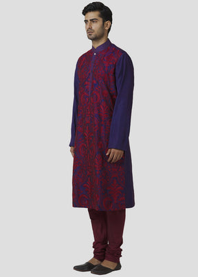 2 Pc Blue Dupion Silk Kurta And Pajama Set VDIP280327 - Indian Silk House Agencies