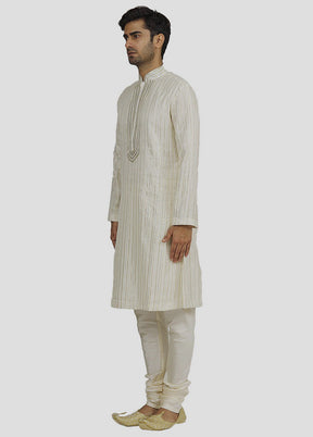 2 Pc Cream Dupion Silk Kurta And Pajama Set VDIP280314 - Indian Silk House Agencies