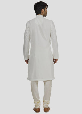 2 Pc White Dupion Silk Kurta And Pajama Set VDIP280328 - Indian Silk House Agencies