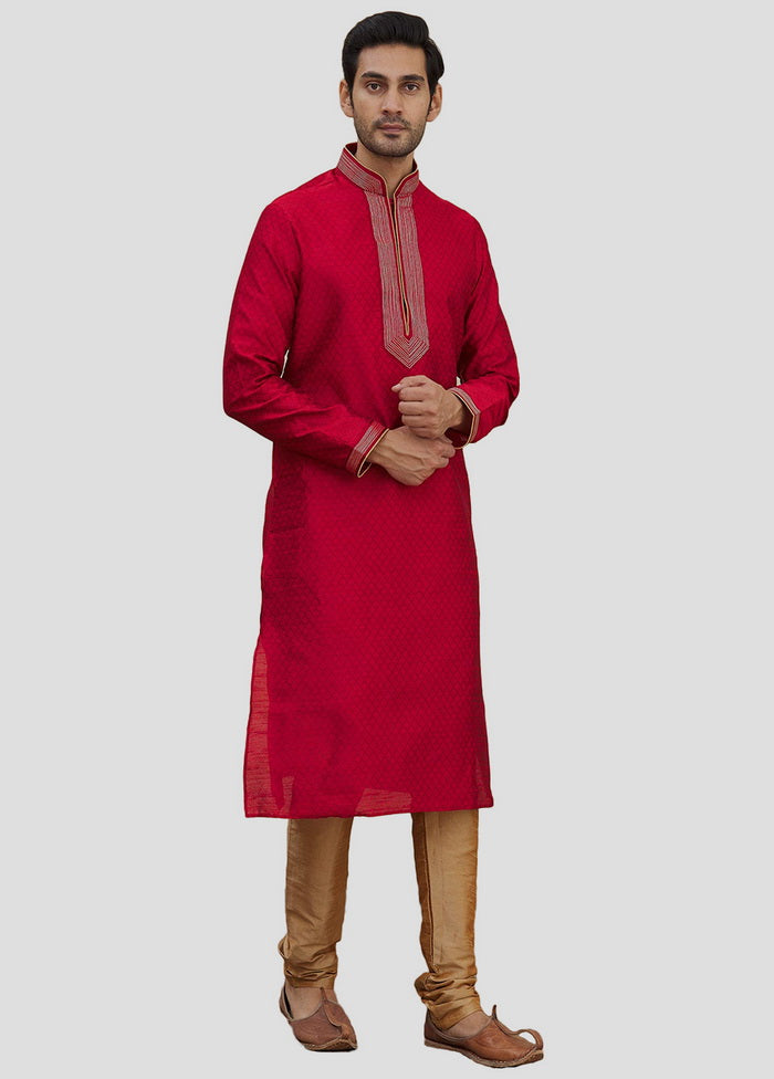 2 Pc Red Dupion Silk Kurta And Pajama Set VDIP280169 - Indian Silk House Agencies