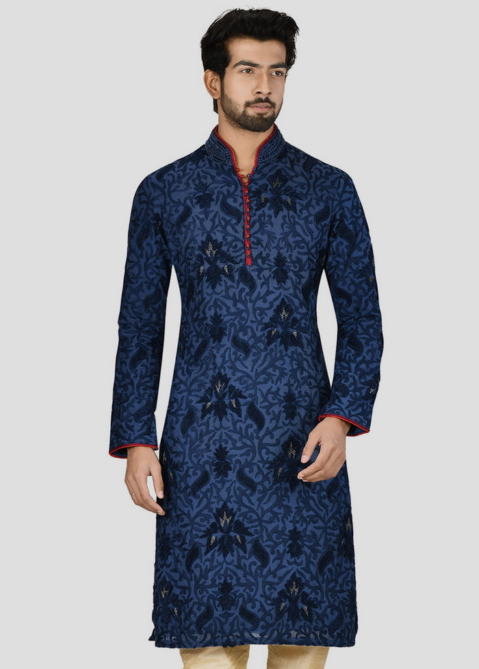 2 Pc Blue Cotton Kurta And Pajama Set VDIP280311 - Indian Silk House Agencies