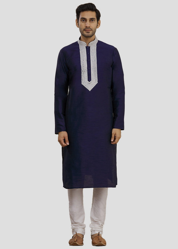 2 Pc Navy Blue Cotton Kurta And Pajama Set VDIP280204 - Indian Silk House Agencies