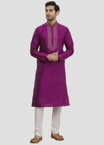 2 Pc Purple Cotton Kurta And Pajama Set VDIP280205