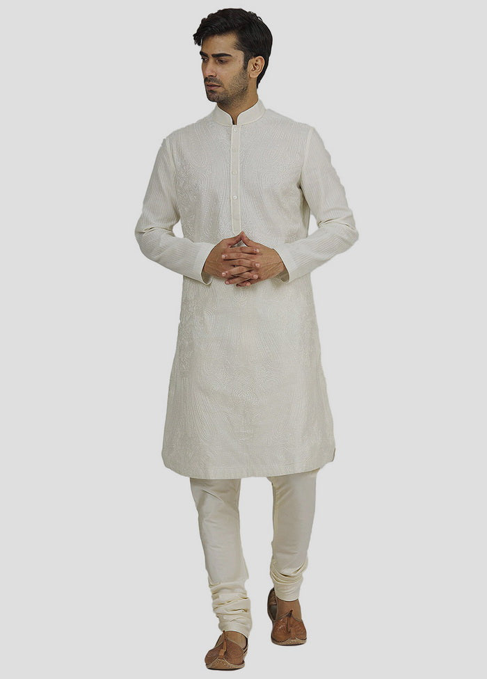 2 Pc Off white Cotton Kurta And Pajama Set VDIP280331 - Indian Silk House Agencies
