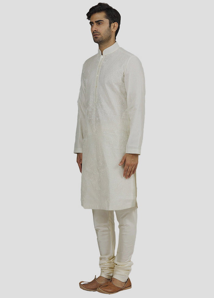 2 Pc Off white Cotton Kurta And Pajama Set VDIP280331 - Indian Silk House Agencies