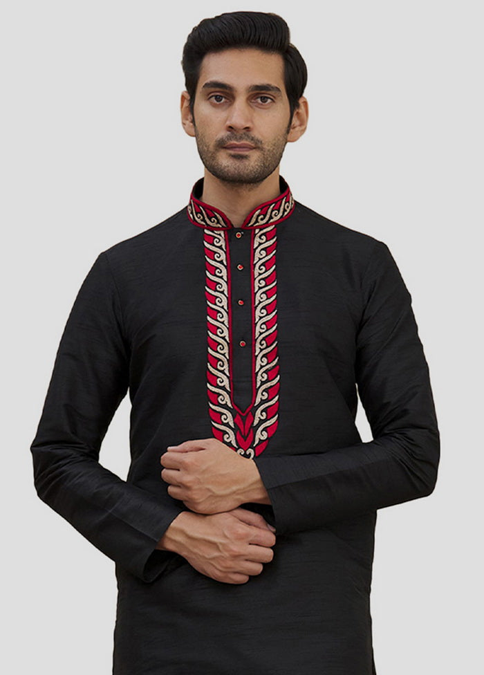 2 Pc Black Cotton Kurta And Pajama Set VDIP280173 - Indian Silk House Agencies