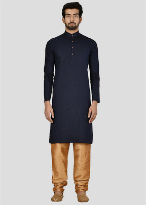 2 Pc Navy Blue Dupion Silk Kurta And Pajama Set VDIP280145 - Indian Silk House Agencies