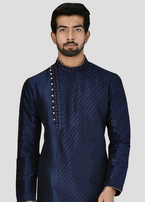 2 Pc Navy Blue Dupion Silk Kurta And Pajama Set VDIP280231 - Indian Silk House Agencies