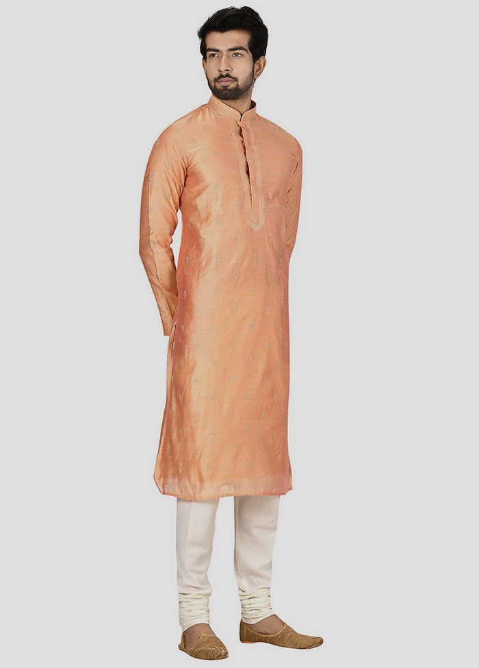 2 Pc Orange Dupion Silk Kurta And Pajama Set VDIP280243 - Indian Silk House Agencies