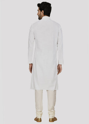 2 Pc White Dupion Silk Kurta And Pajama Set VDIP280149 - Indian Silk House Agencies