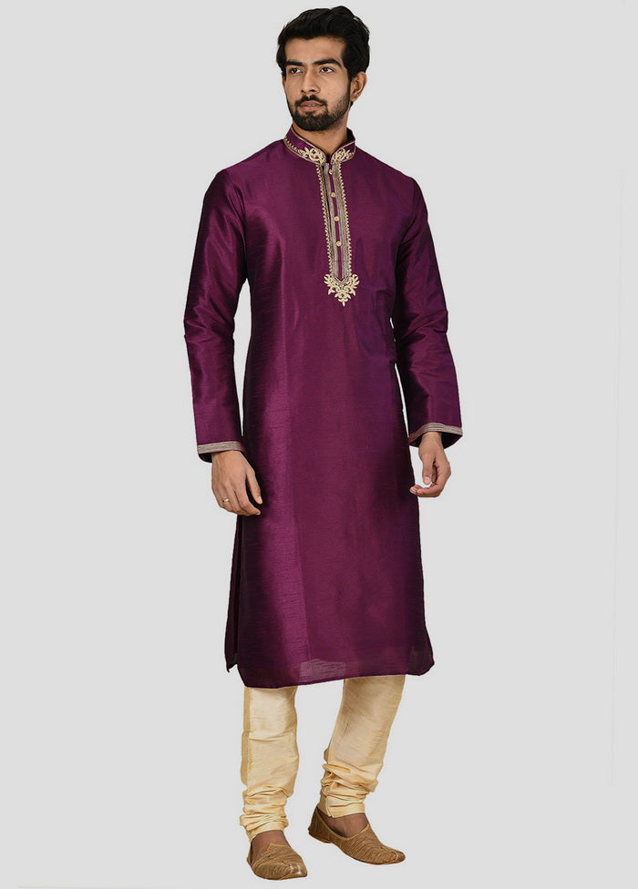 2 Pc Purple Dupion Silk Kurta And Pajama Set VDIP280218 - Indian Silk House Agencies