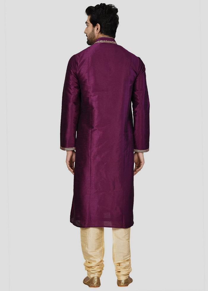 2 Pc Purple Dupion Silk Kurta And Pajama Set VDIP280218 - Indian Silk House Agencies
