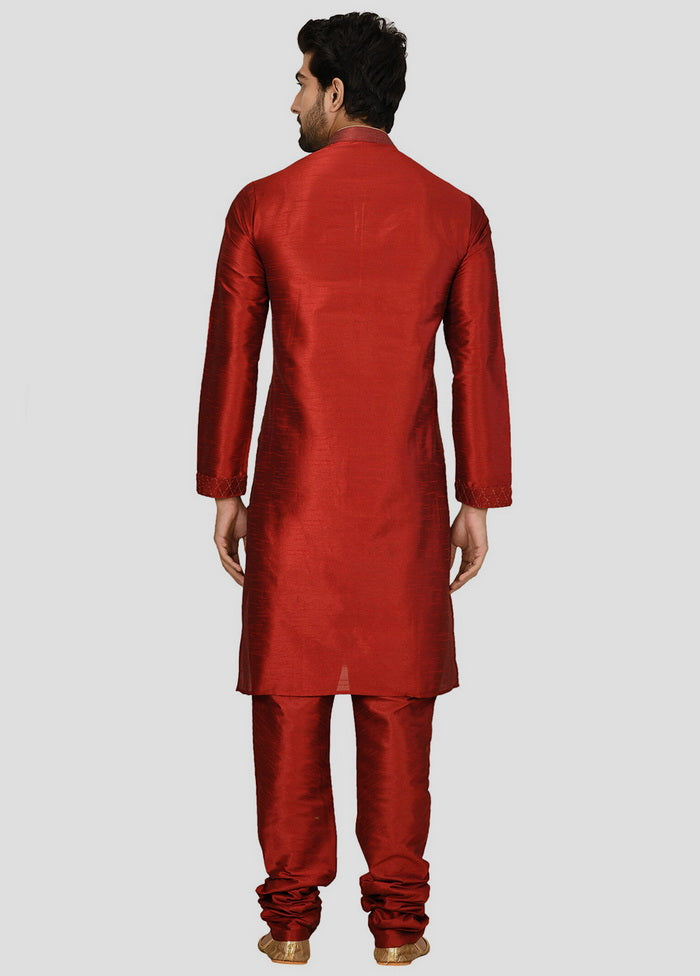 2 Pc Maroon Dupion Silk Kurta And Pajama Set VDIP280219 - Indian Silk House Agencies