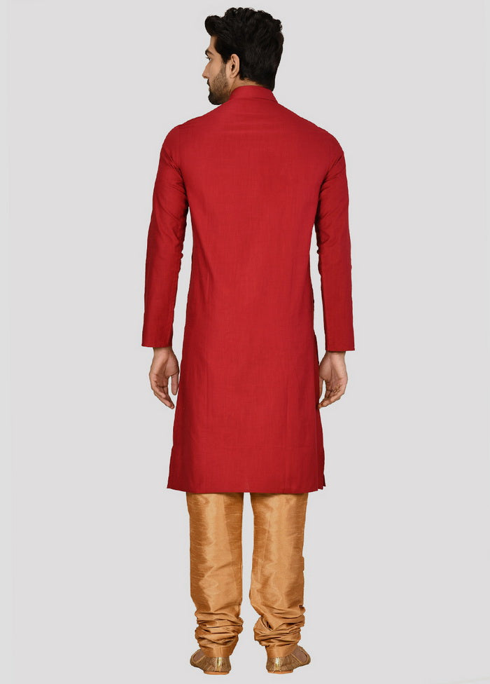 2 Pc Red Cotton Kurta And Pajama Set VDIP280150 - Indian Silk House Agencies