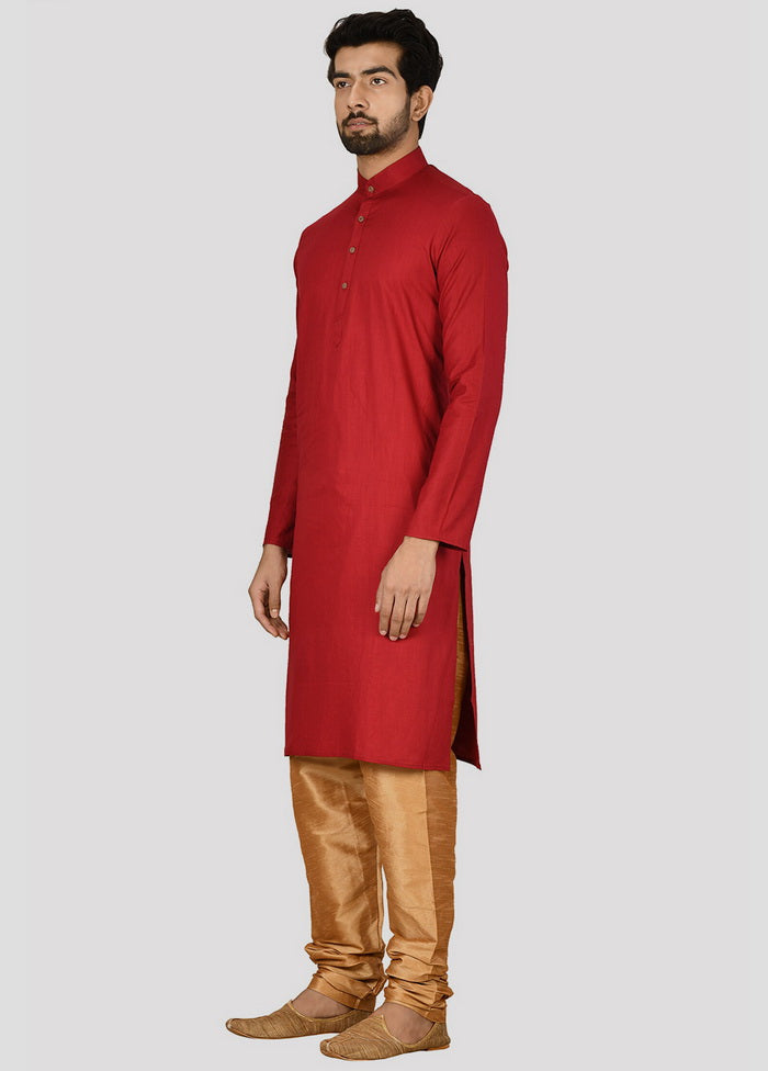 2 Pc Red Cotton Kurta And Pajama Set VDIP280150 - Indian Silk House Agencies