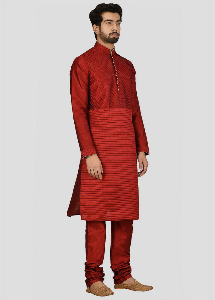 2 Pc Maroon Dupion Silk Kurta And Pajama Set VDIP280248 - Indian Silk House Agencies