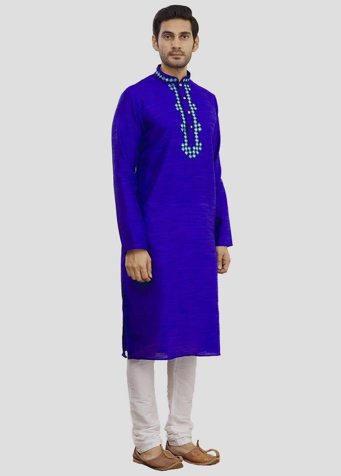 2 Pc Royal Blue Dupion Silk Kurta And Pajama Set VDIP280176 - Indian Silk House Agencies