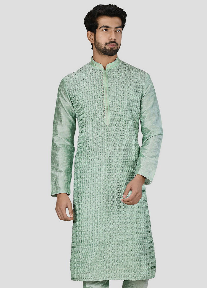 2 Pc Pista Green Dupion Silk Kurta And Pajama Set VDIP280247 - Indian Silk House Agencies