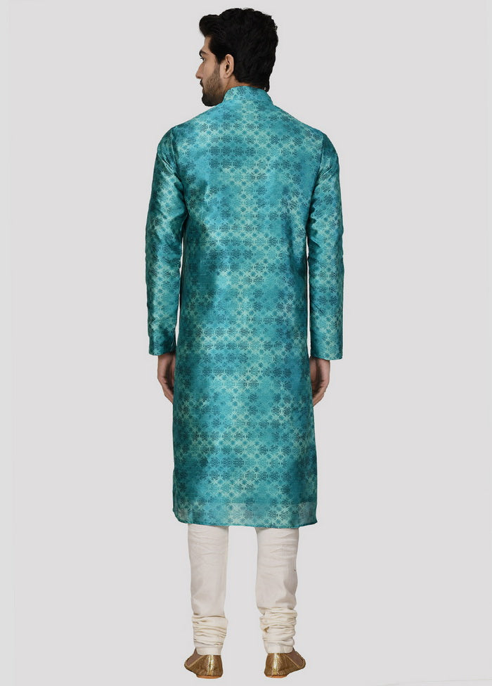2 Pc Sea Green Dupion Silk Kurta And Pajama Set VDIP280214 - Indian Silk House Agencies