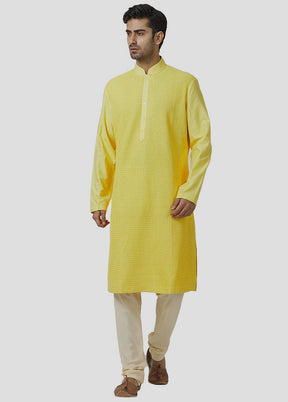 2 Pc Yellow Dupion Silk Kurta And Pajama Set VDIP280315 - Indian Silk House Agencies