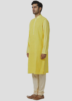 2 Pc Yellow Dupion Silk Kurta And Pajama Set VDIP280315 - Indian Silk House Agencies