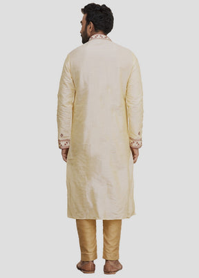 2 Pc Cream Dupion Silk Kurta And Pajama Set VDIP280246 - Indian Silk House Agencies
