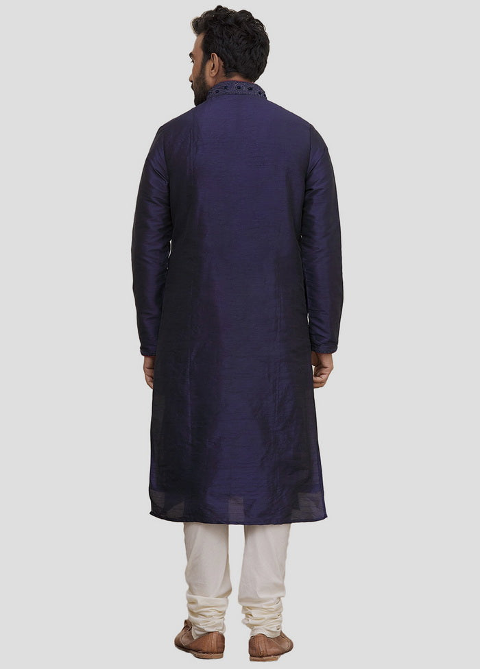 2 Pc Navy Blue Dupion Silk Kurta And Pajama Set VDIP280215 - Indian Silk House Agencies