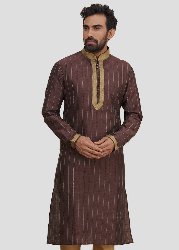 2 Pc Brown Dupion Silk Kurta And Pajama Set VDIP280210 - Indian Silk House Agencies