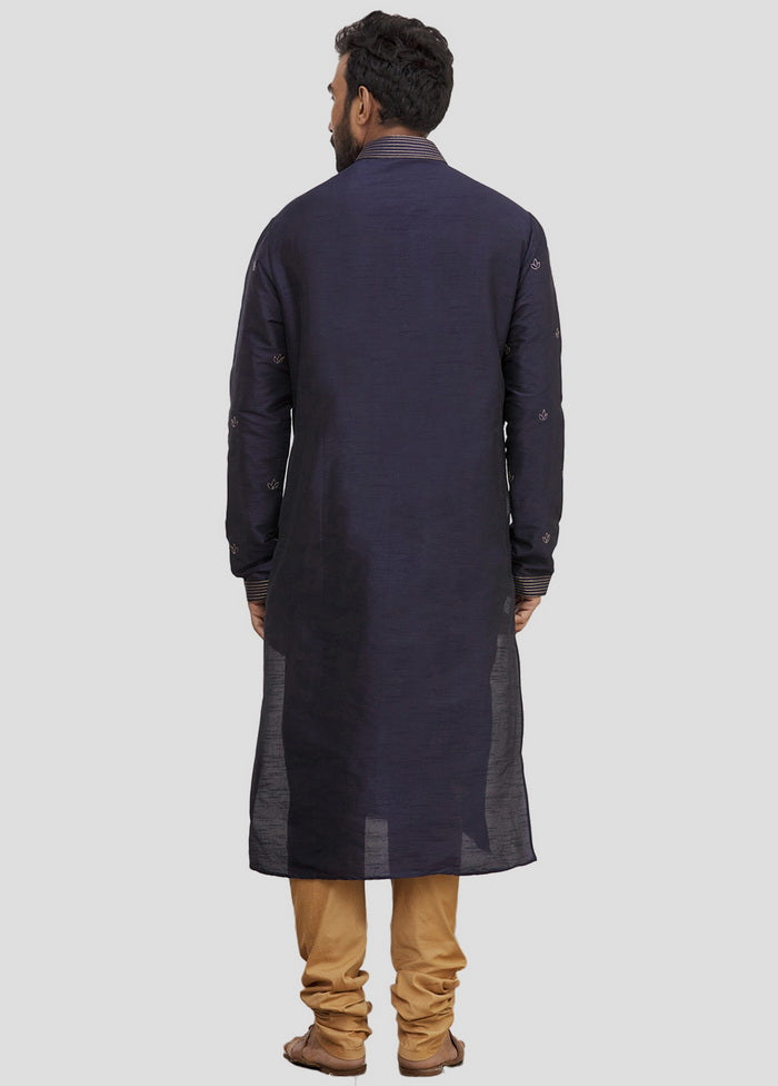 2 Pc Navy Blue Dupion Silk Kurta And Pajama Set VDIP280207 - Indian Silk House Agencies