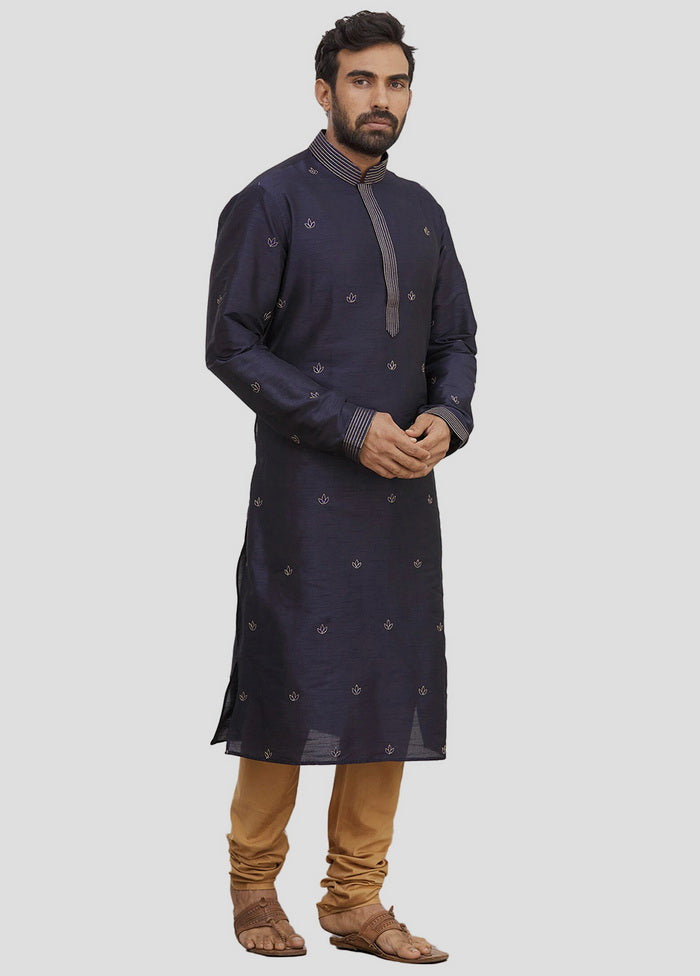 2 Pc Navy Blue Dupion Silk Kurta And Pajama Set VDIP280207 - Indian Silk House Agencies