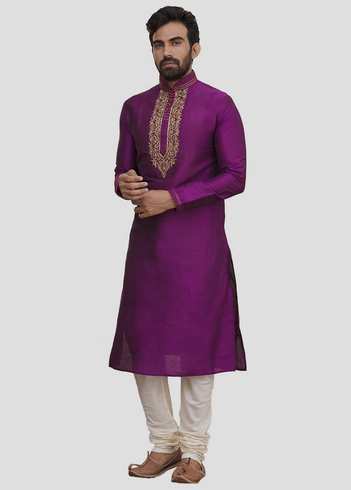 2 Pc Purple Dupion Silk Kurta And Pajama Set VDIP280187 - Indian Silk House Agencies