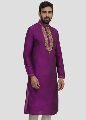 2 Pc Purple Dupion Silk Kurta And Pajama Set VDIP280187 - Indian Silk House Agencies