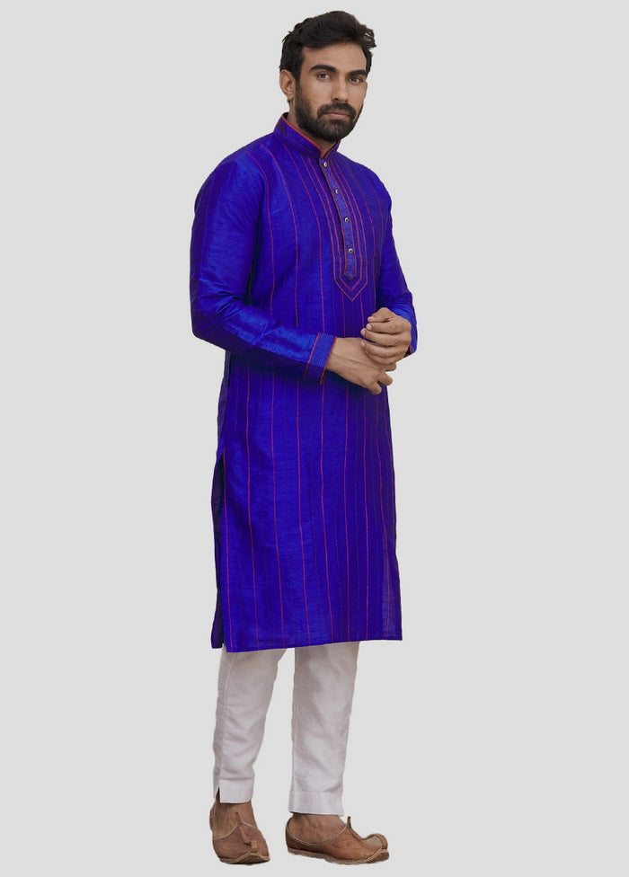 2 Pc Blue Dupion Silk Kurta And Pajama Set VDIP280211 - Indian Silk House Agencies