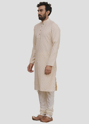 2 Pc Beige Dupion Silk Kurta And Pajama Set VDIP280153 - Indian Silk House Agencies