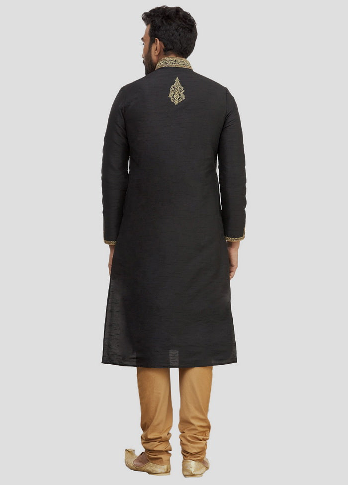 2 Pc Black Dupion Silk Kurta And Pajama Set VDIP280199 - Indian Silk House Agencies