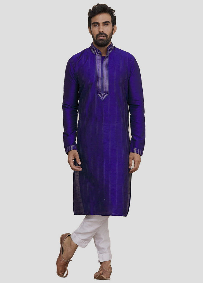 2 Pc Royal Blue Dupion Silk Kurta And Pajama Set VDIP280181 - Indian Silk House Agencies