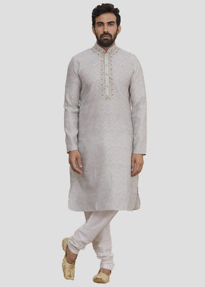 2 Pc Grey Dupion Silk Kurta And Pajama Set VDIP280200 - Indian Silk House Agencies