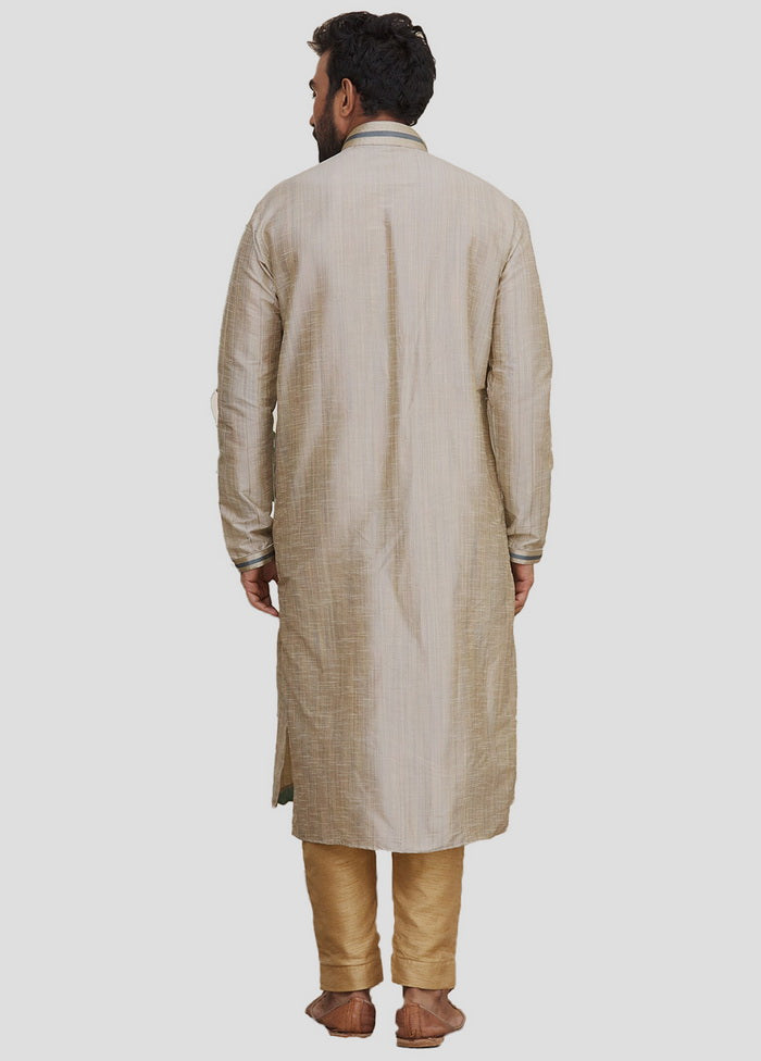 2 Pc Beige Dupion Silk Kurta And Pajama Set VDIP280182 - Indian Silk House Agencies
