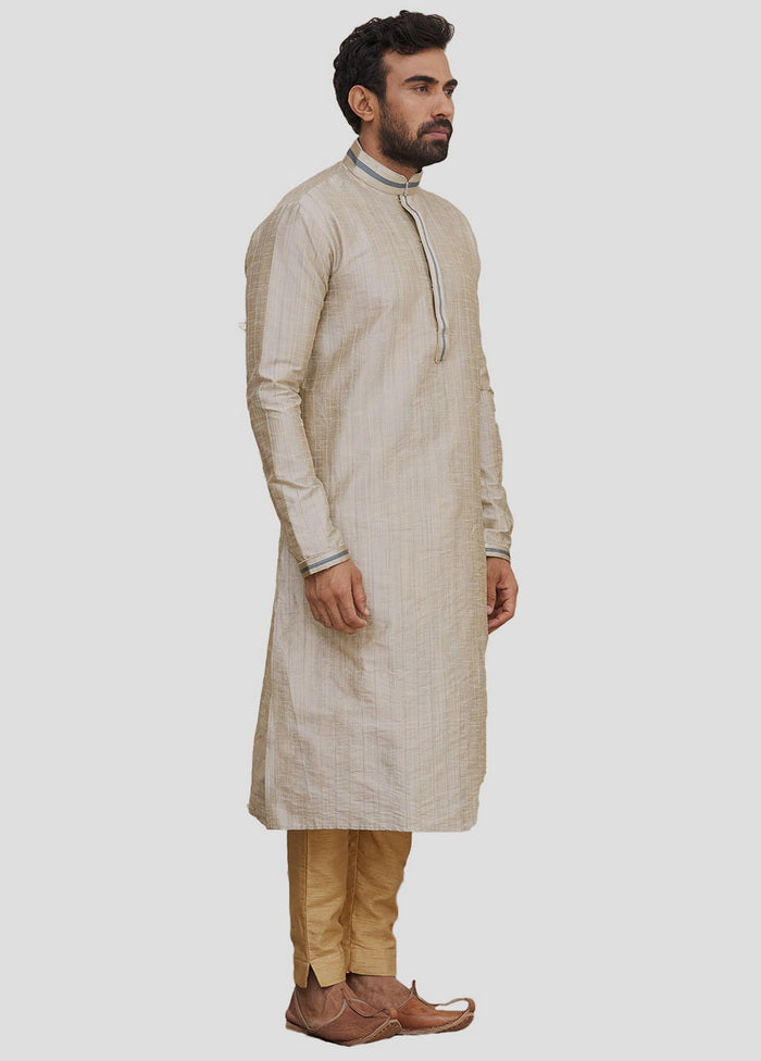 2 Pc Beige Dupion Silk Kurta And Pajama Set VDIP280182 - Indian Silk House Agencies