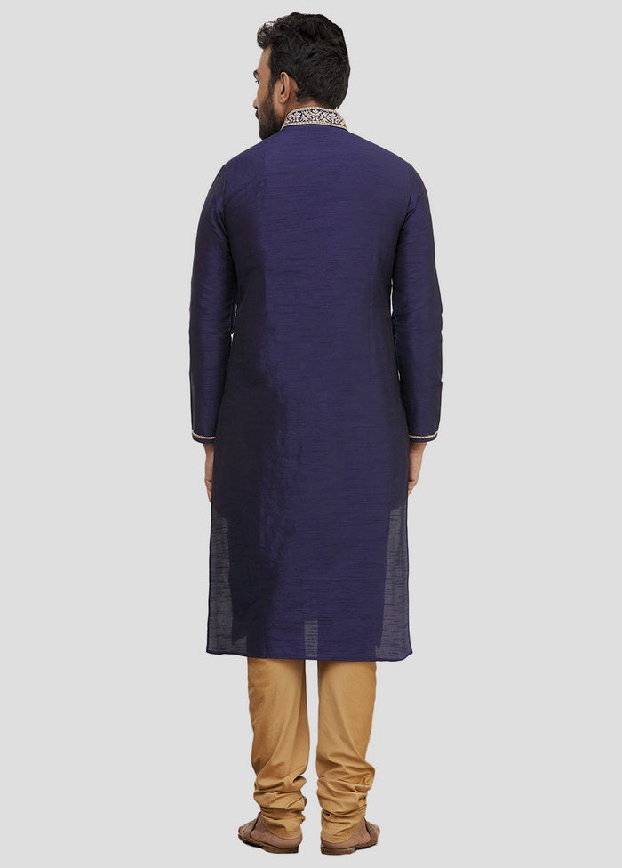 2 Pc Navy Blue Dupion Silk Kurta And Pajama Set VDIP280183 - Indian Silk House Agencies