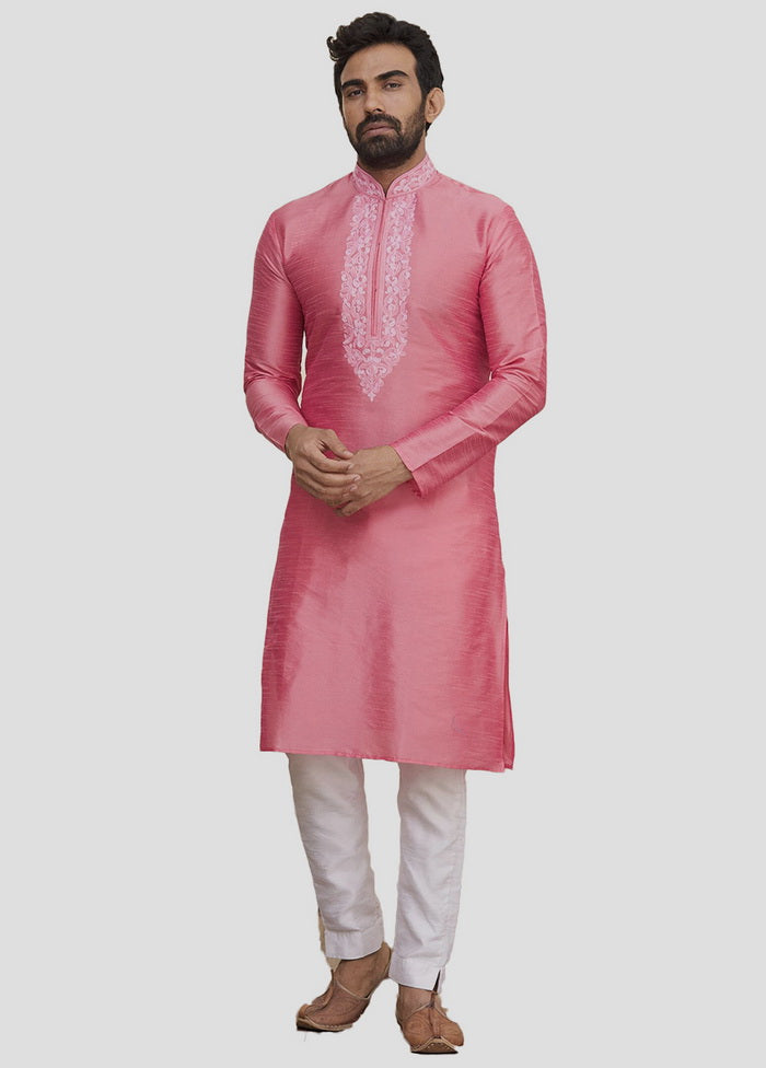 2 Pc Pink Dupion Silk Kurta And Pajama Set VDIP280184 - Indian Silk House Agencies