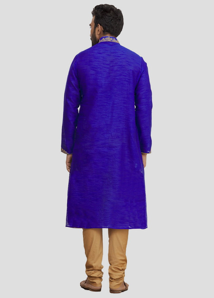 2 Pc Royal Blue Dupion Silk Kurta And Pajama Set VDIP280189 - Indian Silk House Agencies
