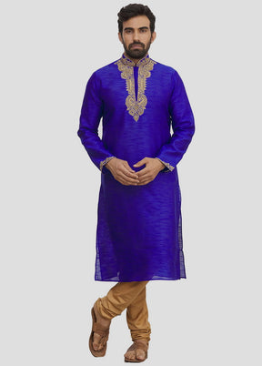 2 Pc Royal Blue Dupion Silk Kurta And Pajama Set VDIP280189 - Indian Silk House Agencies