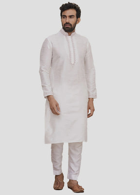 2 Pc White Dupion Silk Kurta And Pajama Set VDIP280138 - Indian Silk House Agencies