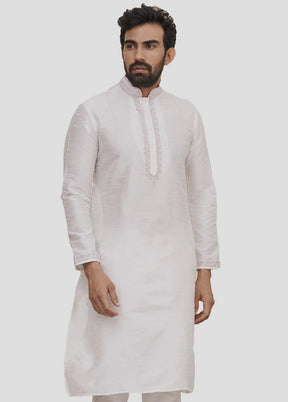 2 Pc White Dupion Silk Kurta And Pajama Set VDIP280138 - Indian Silk House Agencies