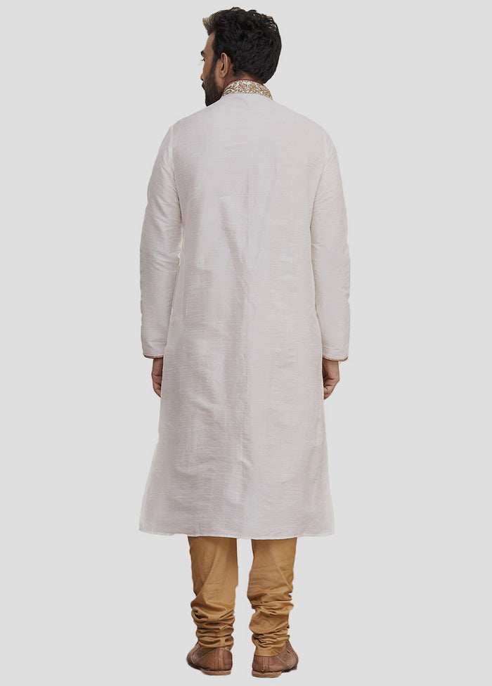 2 Pc Cream Dupion Silk Kurta And Pajama Set VDIP280191 - Indian Silk House Agencies