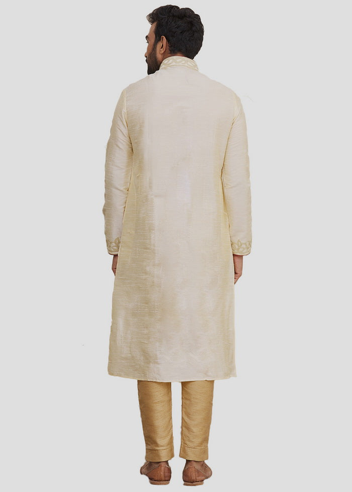 2 Pc Beige Dupion Silk Kurta And Pajama Set VDIP280186 - Indian Silk House Agencies