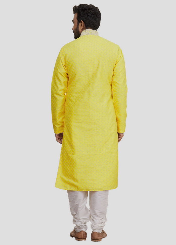 2 Pc Yellow Dupion Silk Kurta And Pajama Set VDIP280202 - Indian Silk House Agencies